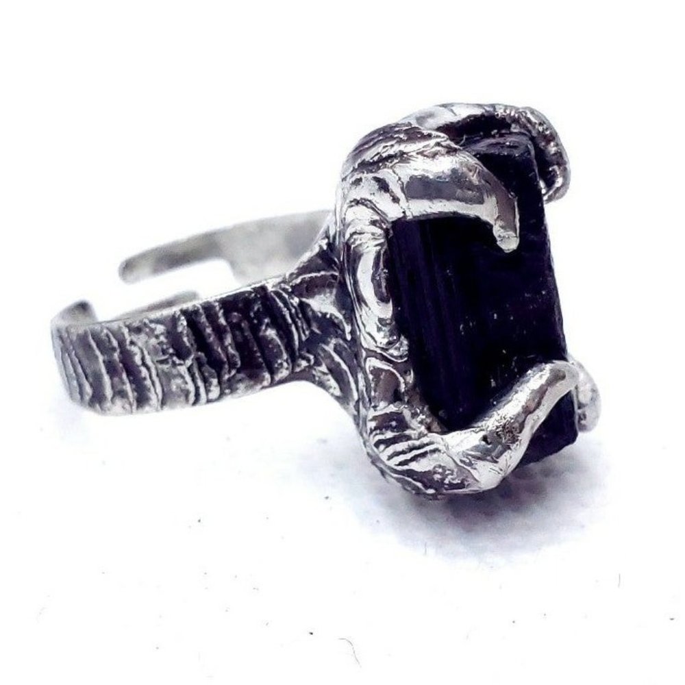 Gothic black tourmaline crystal ring handmade